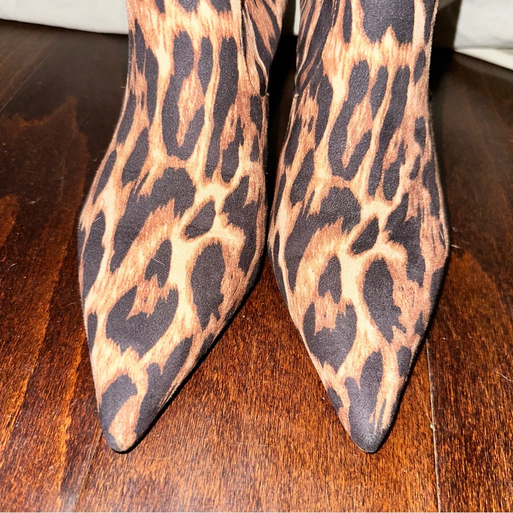 Kitten Heel Jessica Simpson Leopard Heeled Boots with Pointed Toe & Ruched Ankle - Picture 8 of 16
